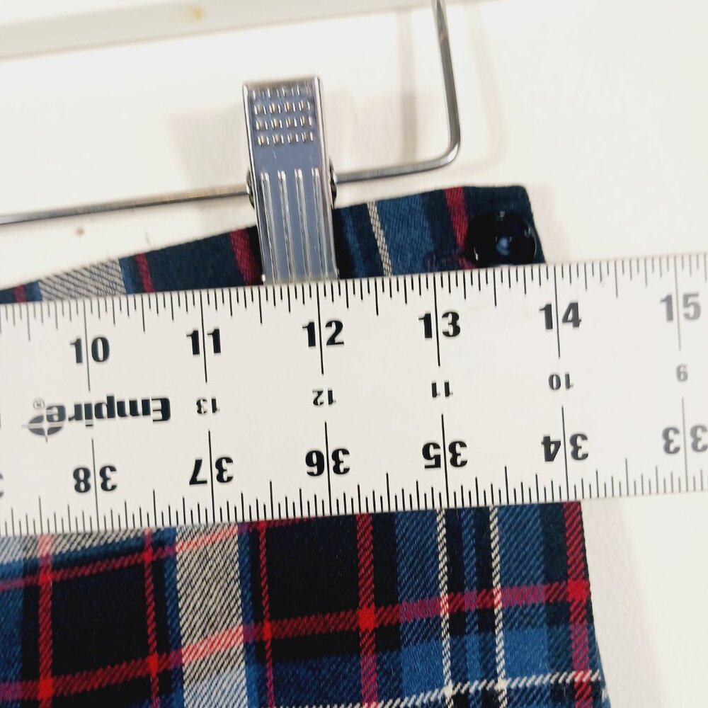 Vintage F.A. Chatta SZ 10 Wool Plaid Pleated Wrap Skirt, Navy/Red/Cream Academia - Picture 11 of 13